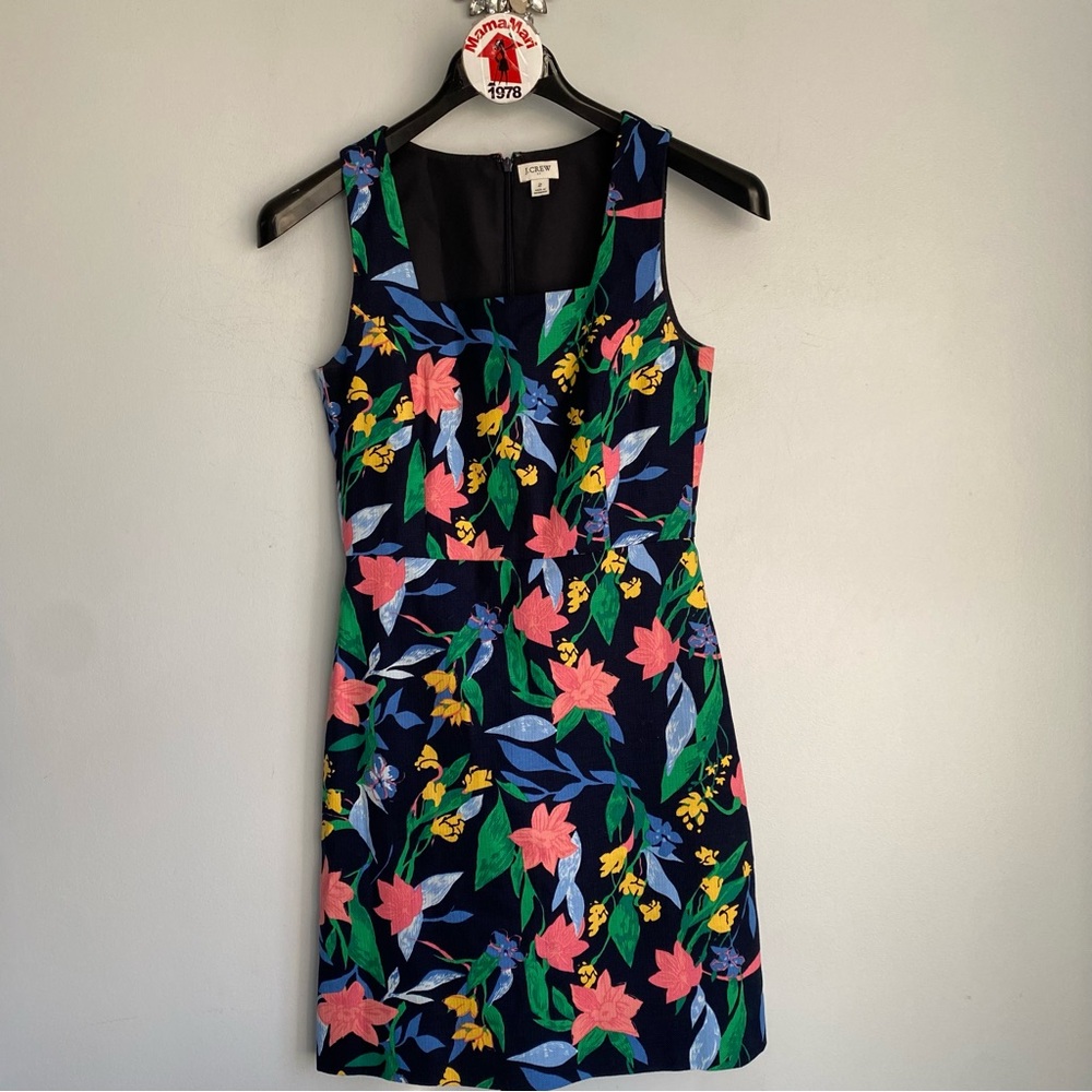 J.CREW Navy Blue Floral Basketweave Dress Size 2